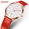 OLEVS Marque Calendrier Date Montre-Bracelet Mode Affaires Mince Quartz Noyau Étanche Bracelet En Cuir Montre De Dame Pour Les femmes